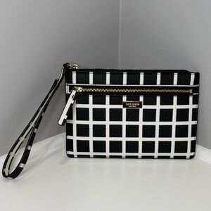 Kate Spade Laurel Way Tinie Wristlet Black and White Checkered Pattern